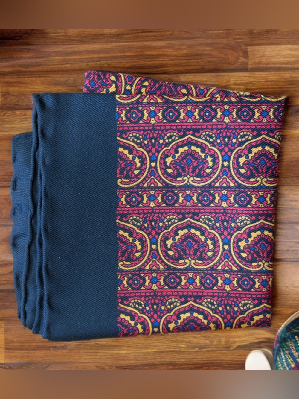 Vintage Italian Silk Burgundy and Gold Patterned Cravat/Scarf